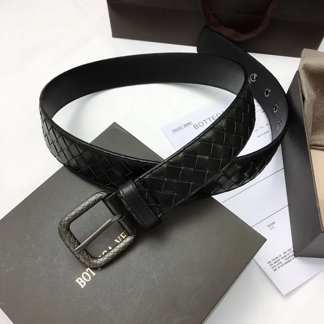 Bottega Veneta काला चांदी Intrecciato बुना हुआ आयताकार बकल चर्म बेल्ट 9