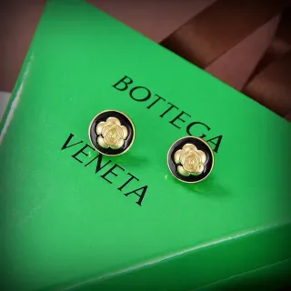 Bottega Veneta Gold Rose on Black Enamel Stud Earrings