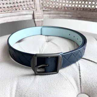 Bottega Veneta নৌবাহিনী নীল Intrecciato বুনন Two-Tone এবং Sky চামড়ার বেল্ট