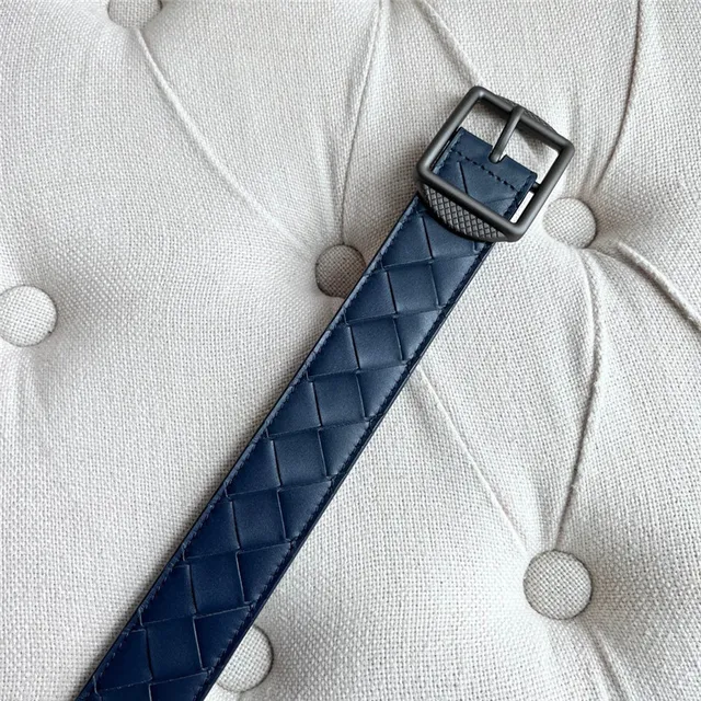 Bottega Veneta أزرق بحري Intrecciato منسوج Two-Tone وسماء حزام جلد 2