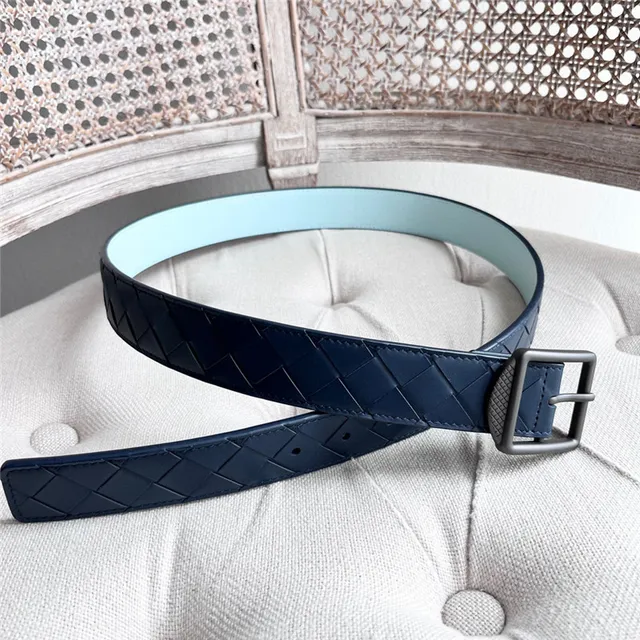 Bottega Veneta أزرق بحري Intrecciato منسوج Two-Tone وسماء حزام جلد 3