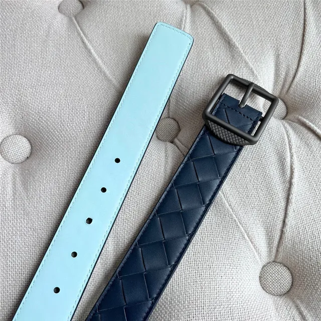 Bottega Veneta أزرق بحري Intrecciato منسوج Two-Tone وسماء حزام جلد 4