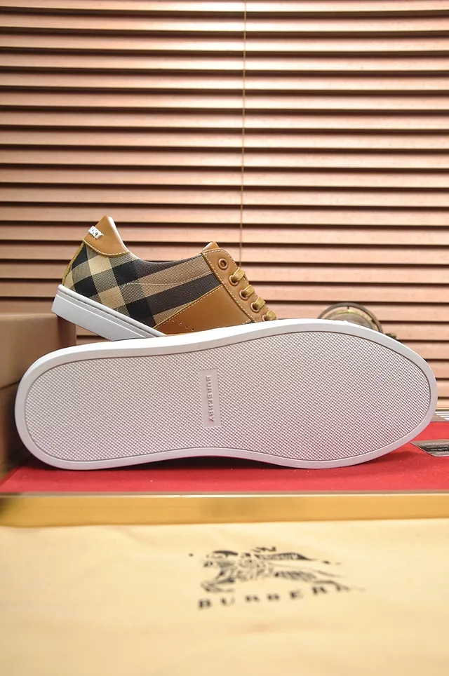 Burberry Beige Brown Tan Leather Nova Check Fabric Lifestyle Sneakers 2