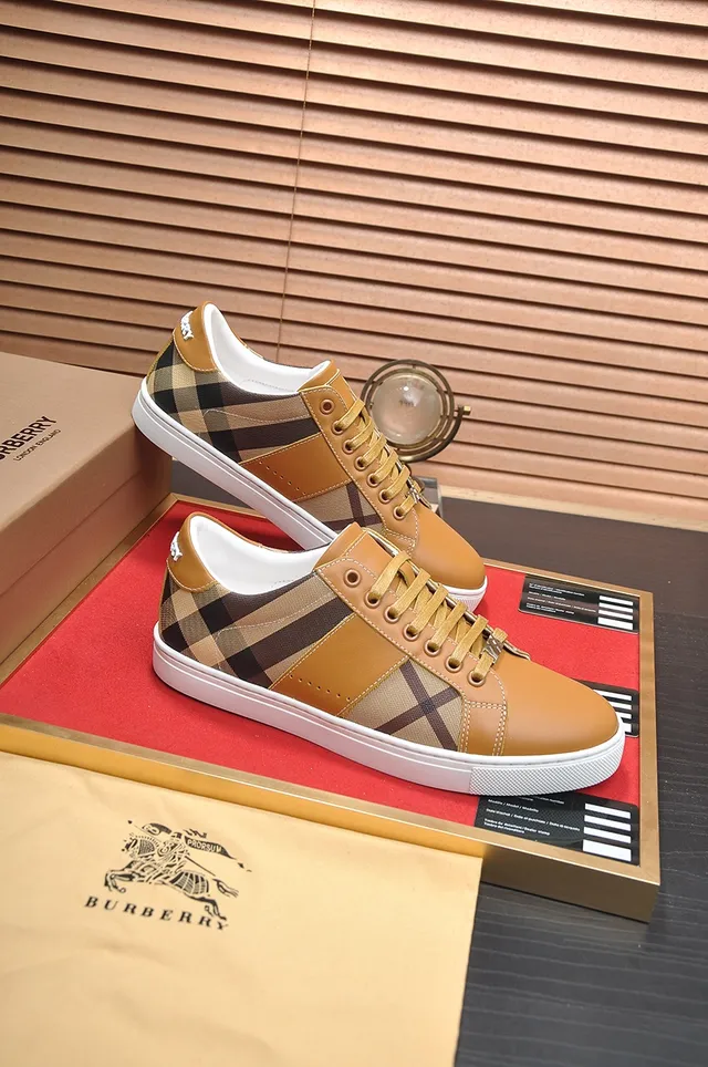 Burberry Beige Brown Tan Leather Nova Check Fabric Lifestyle Sneakers 3