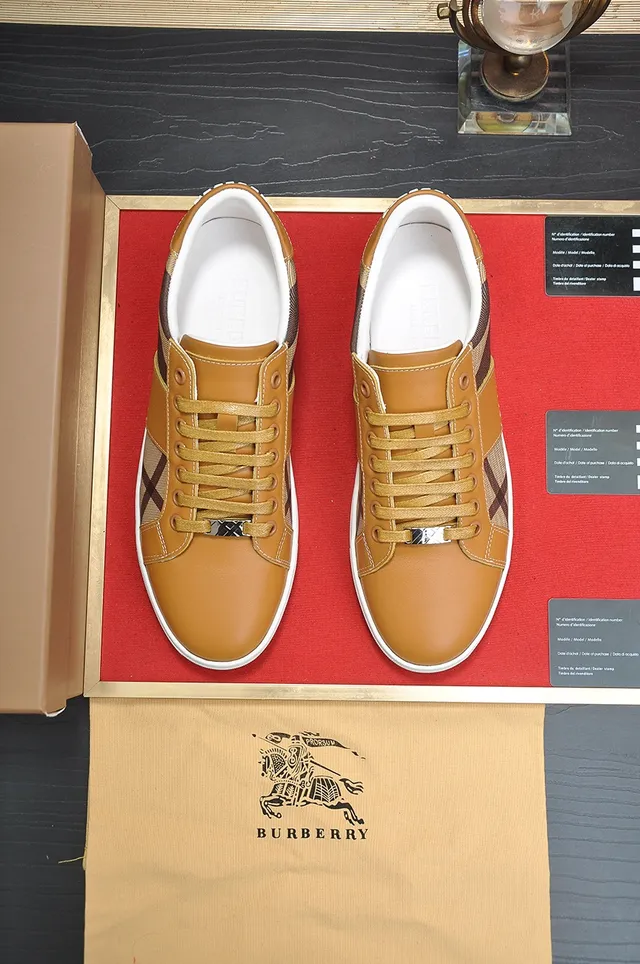 Burberry Beige Brown Tan Leather Nova Check Fabric Lifestyle Sneakers 4