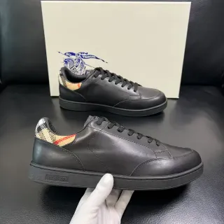 Burberry Black Beige Leather Upper Check Heel Tab Lifestyle Sneakers