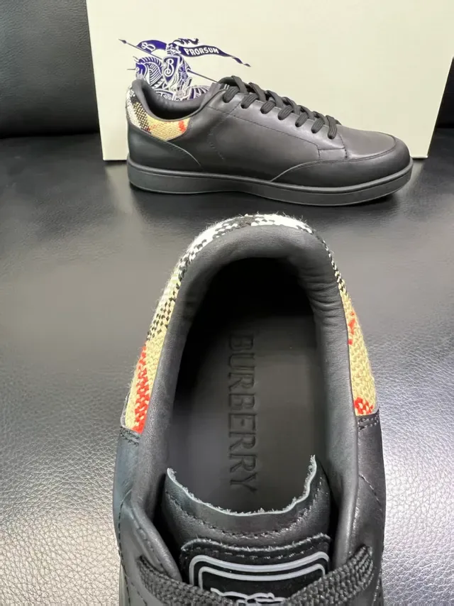 Burberry Black Beige Leather Upper Check Heel Tab Lifestyle Sneakers 3