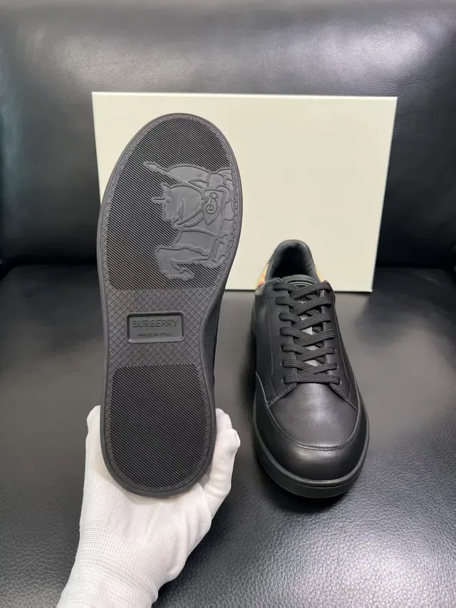 Burberry Black Beige Leather Upper Check Heel Tab Lifestyle Sneakers 4