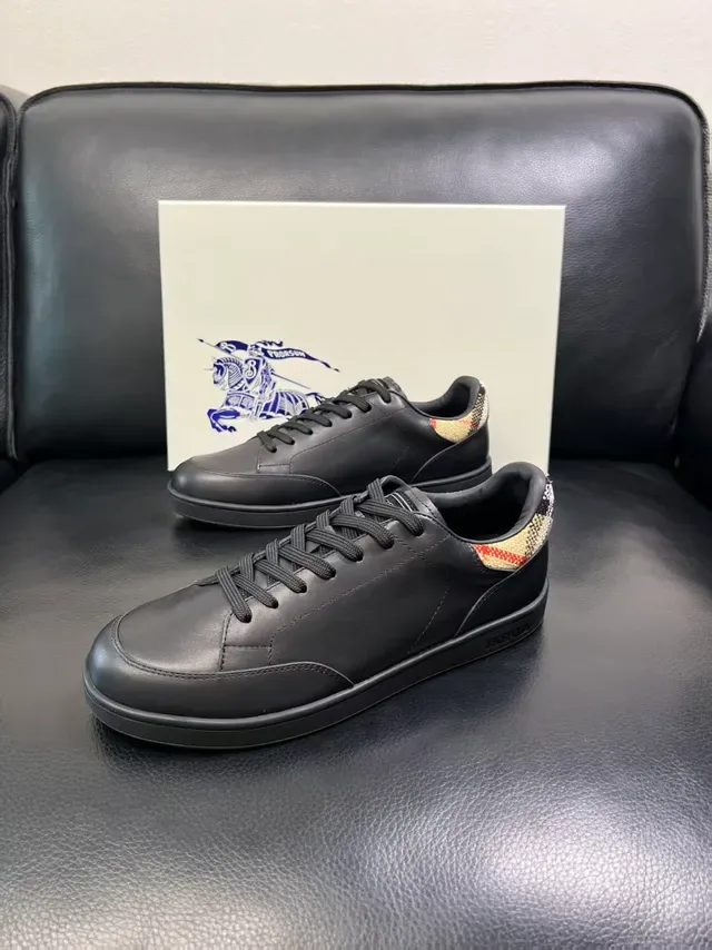 Burberry Black Beige Leather Upper Check Heel Tab Lifestyle Sneakers 5