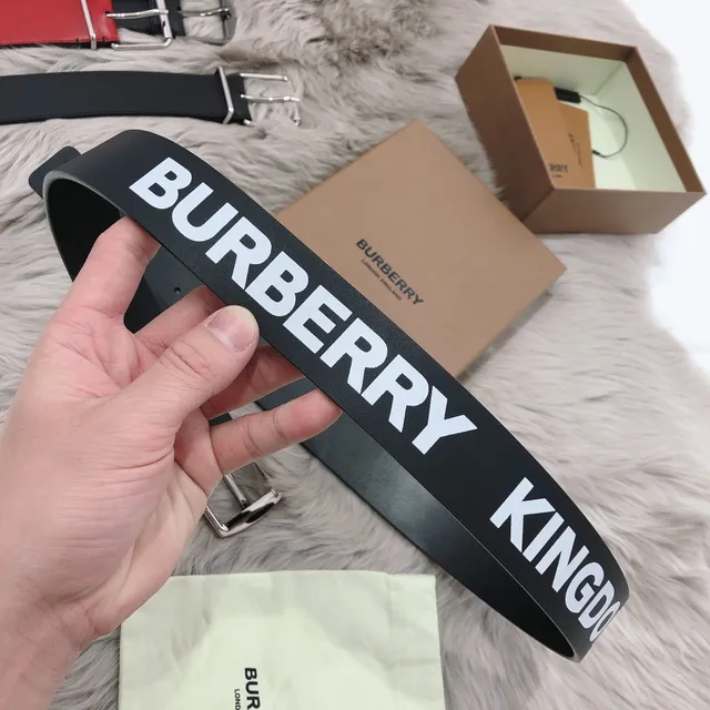 Cinturón de cuero Burberry Negro Plateado Mate Pulido con Hebilla 4