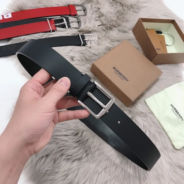 Cinturón de cuero Burberry Negro Plateado Mate Pulido con Hebilla 6