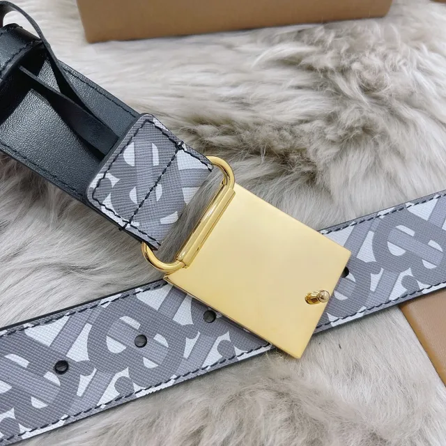Burberry Gray Navy Monogrammed Canvas Backing Leather Belt 8