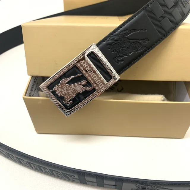 Burberry Knight Black Silver حزام جلدي منقوش بنسيجة نمط مربعات فرسان 2