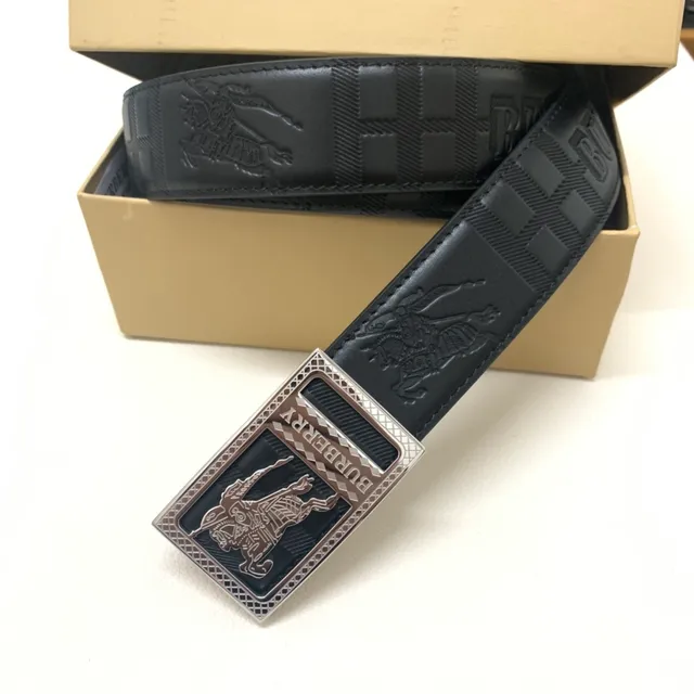 Burberry Knight Black Silver حزام جلدي منقوش بنسيجة نمط مربعات فرسان 3