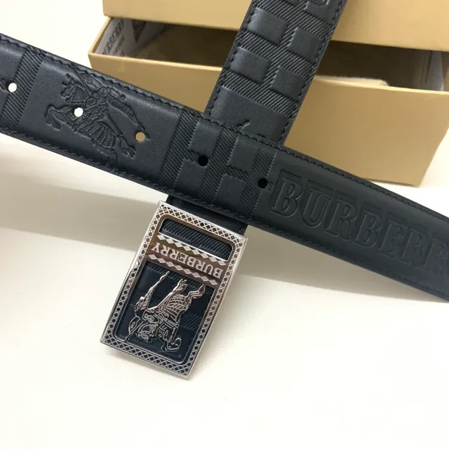 Burberry Knight Black Silver حزام جلدي منقوش بنسيجة نمط مربعات فرسان 5