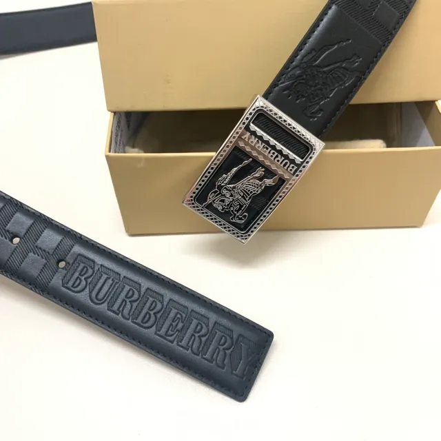 Burberry Knight Black Silver حزام جلدي منقوش بنسيجة نمط مربعات فرسان 6