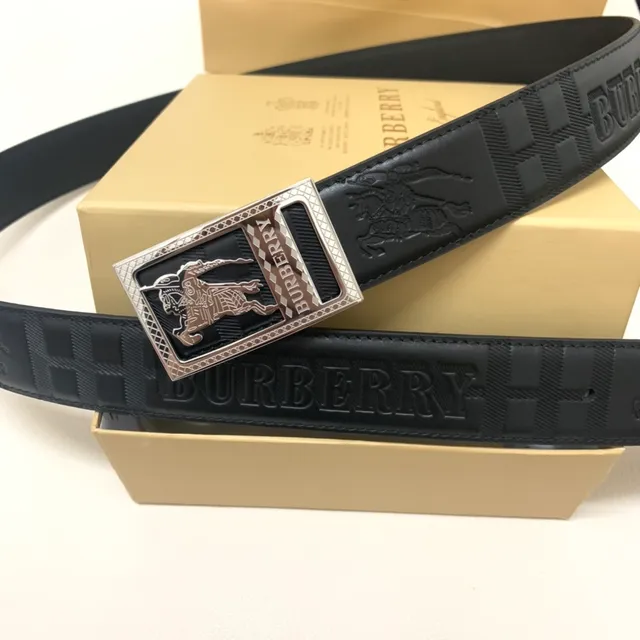 Burberry Knight Black Silver حزام جلدي منقوش بنسيجة نمط مربعات فرسان 7