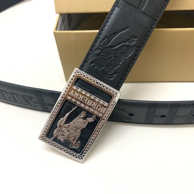 Burberry Knight Black Silver حزام جلدي منقوش بنسيجة نمط مربعات فرسان 8