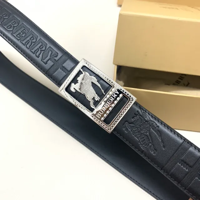 Burberry Knight Black Silver حزام جلدي منقوش بنسيجة نمط مربعات فرسان 9