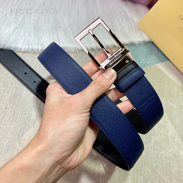 Burberry Reversible Black and Navy Leather Belt 6