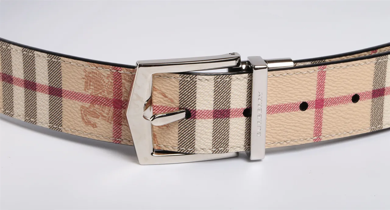 Burberry Reversible House Check Beige Red Black Leather Belt 7