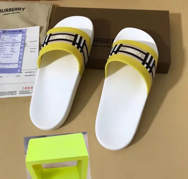 Burberry Slide Yellow White Wide Strap Slippers 2