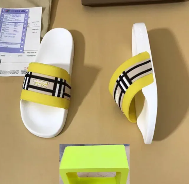Burberry Slide Yellow White Wide Strap Slippers 3