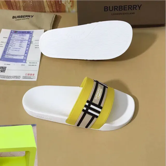 Burberry Slide Yellow White Wide Strap Slippers 4