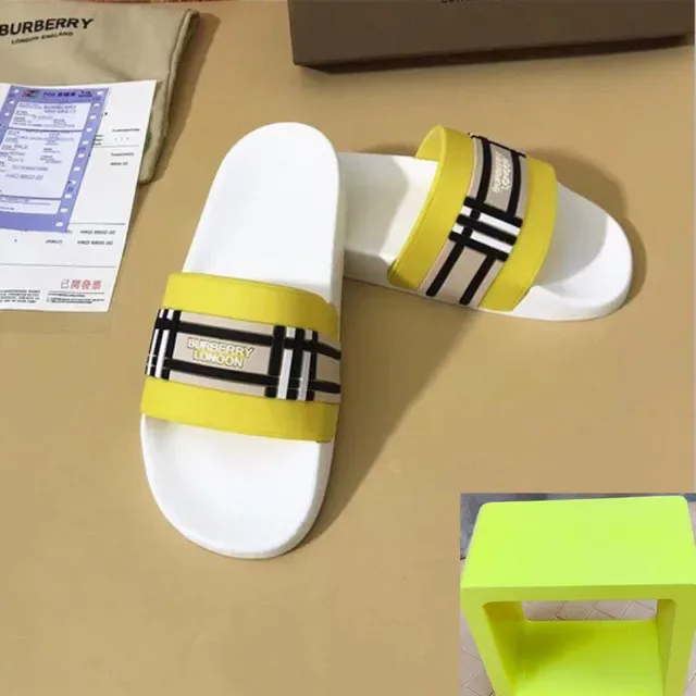 Burberry Slide Yellow White Wide Strap Slippers 6