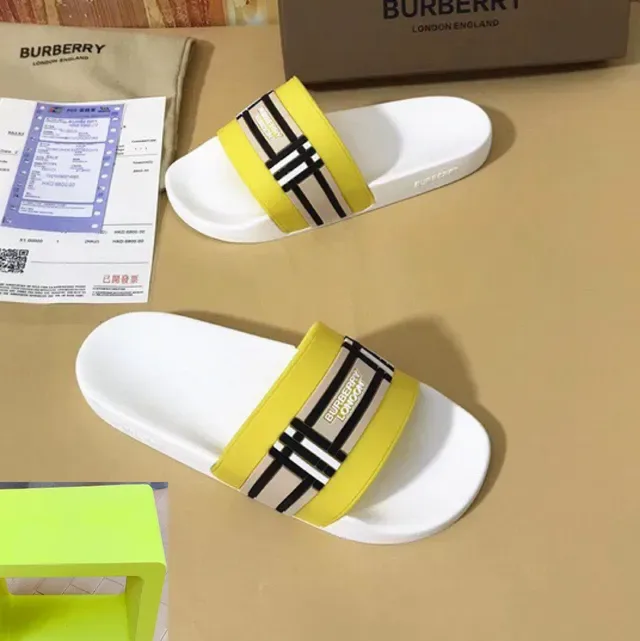 Burberry Slide Yellow White Wide Strap Slippers 8
