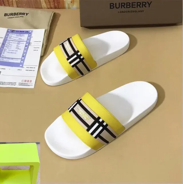 Burberry Slide Yellow White Wide Strap Slippers 9