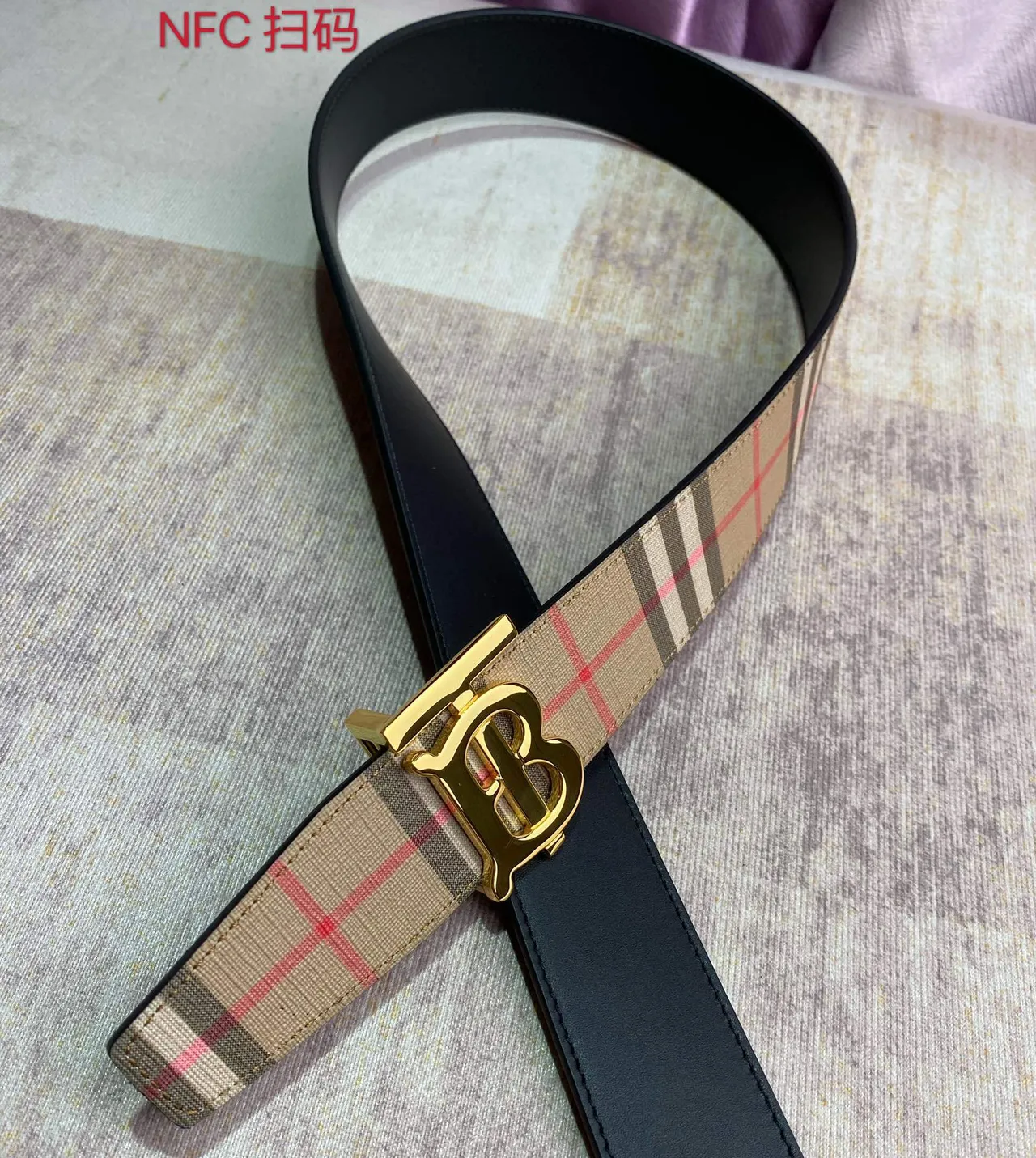 Burberry TB حزام كانفاس بمونوغرام مربعات 3
