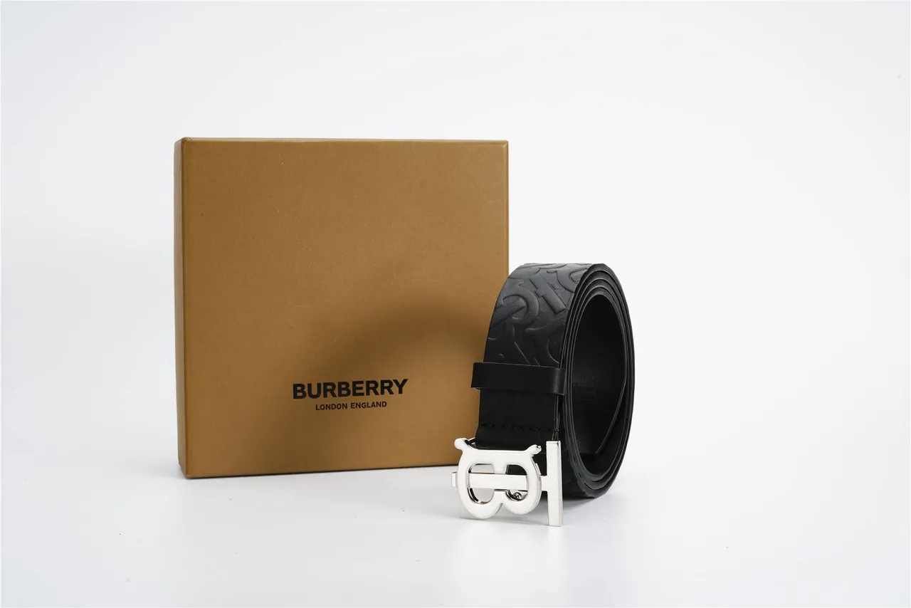 Burberry TB Monogram Cinturón de cuero negro estampado 7