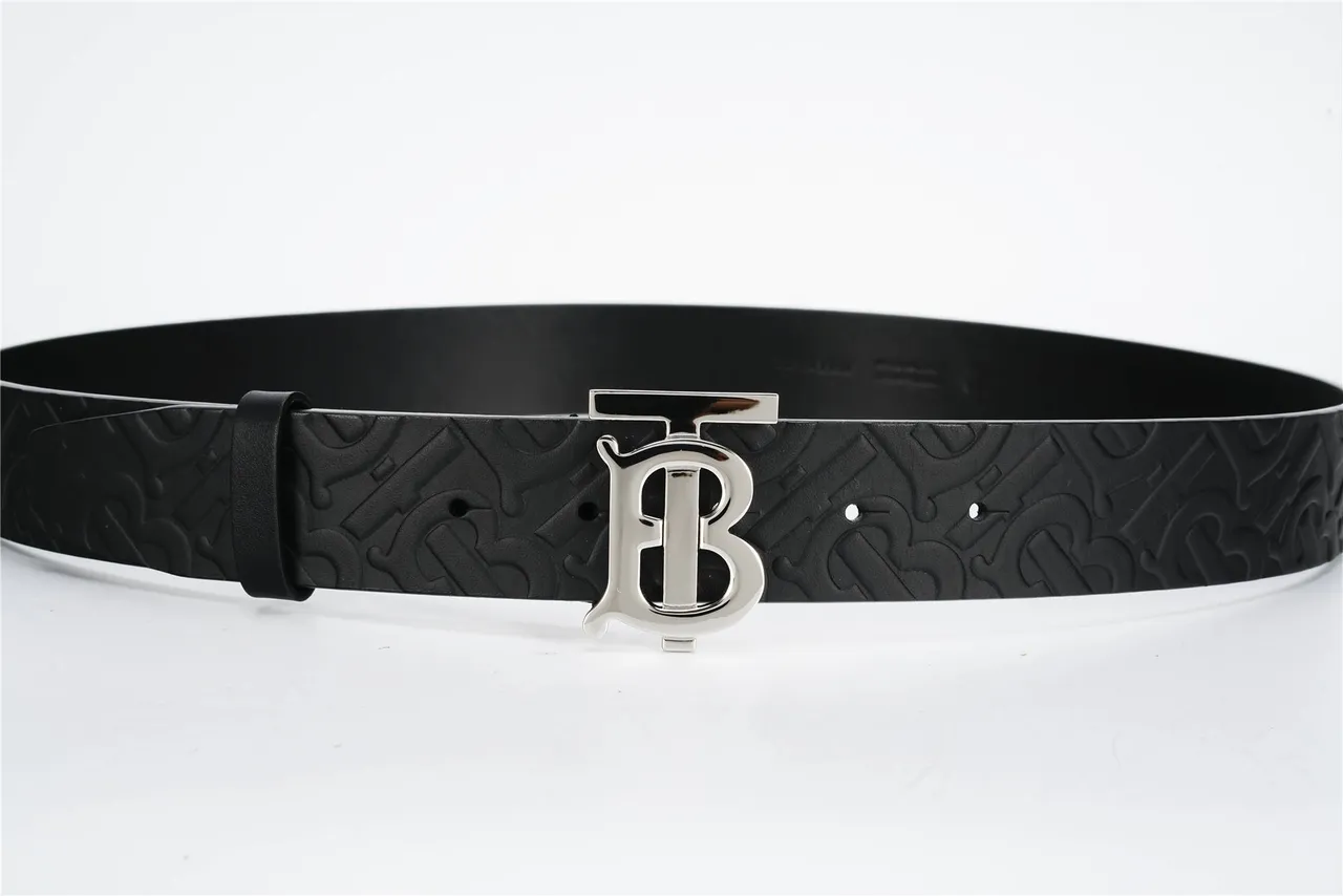 Burberry TB Monogram Cinturón de cuero negro estampado 9