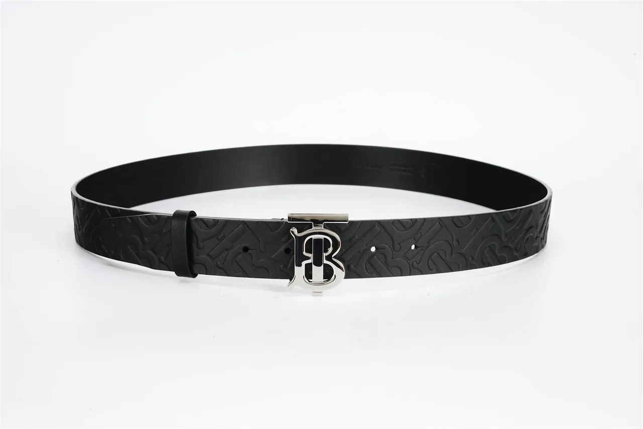 Burberry TB Monogram Cinturón de cuero negro estampado 10