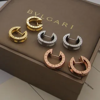 Bvlgari B.zero1 Gold Silver C-Shaped Hoop Engraved Brand Lettering Earrings