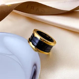 Bvlgari B.zero1 Multi-Band Gold-Tone and Black Ceramic Ring