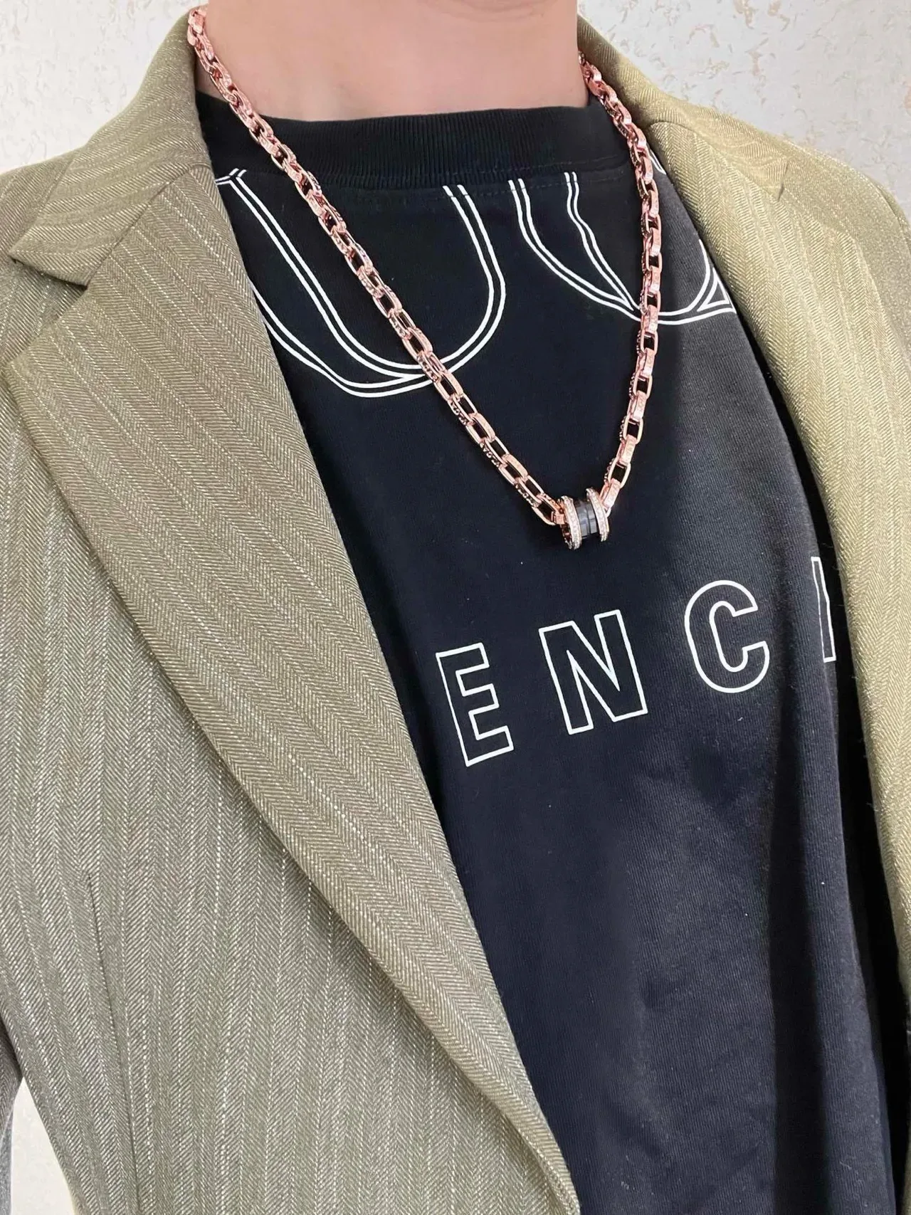 Bvlgari B.zero1 玫瑰金 镶钻 黑欧泊石 项链 2