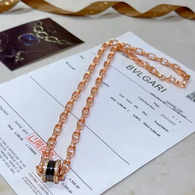 Bvlgari B.zero1 玫瑰金 镶钻 黑欧泊石 项链 3