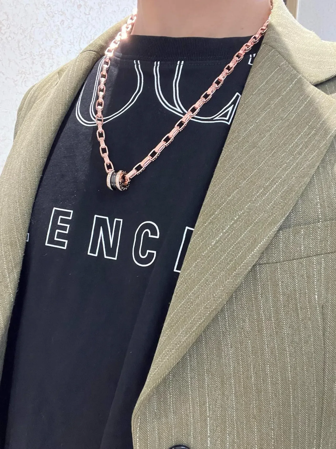 Bvlgari B.zero1 玫瑰金 镶钻 黑欧泊石 项链 5