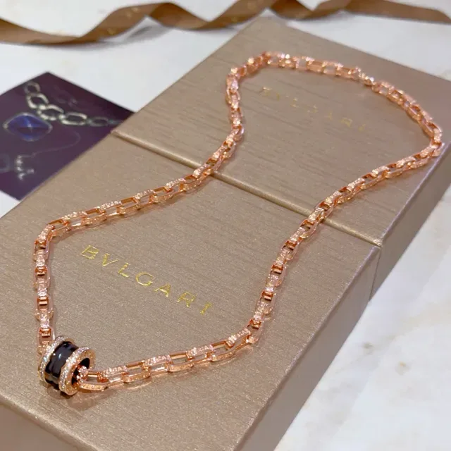 Bvlgari B.zero1 玫瑰金 镶钻 黑欧泊石 项链 7