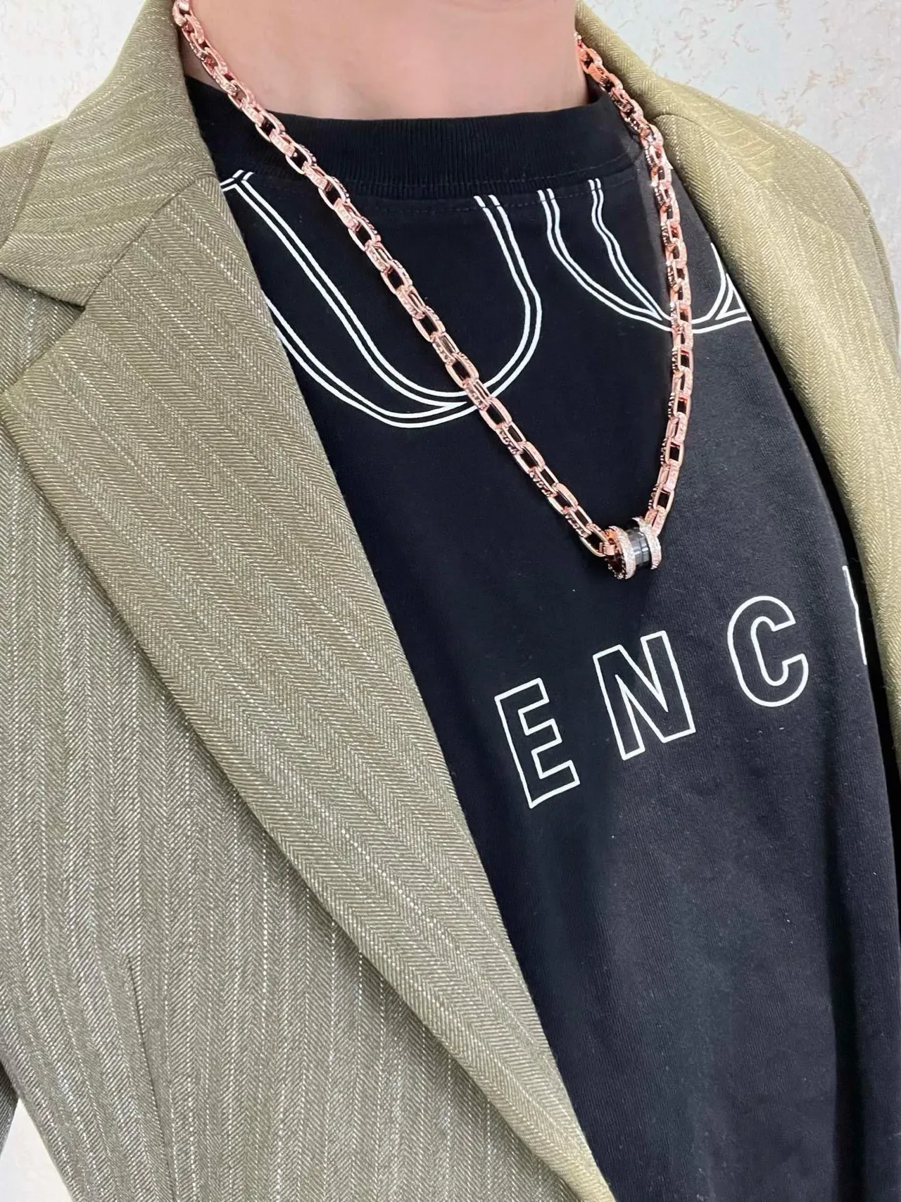 Bvlgari B.zero1 玫瑰金 镶钻 黑欧泊石 项链 8