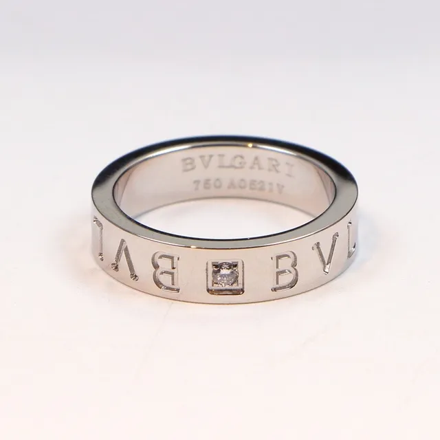 Bvlgari B.zero1 Silver Gold Engraved Logo Band Channel-Set Stones Ring 2