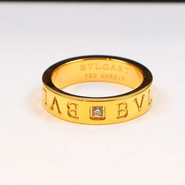 Bvlgari B.zero1 Silver Gold Engraved Logo Band Channel-Set Stones Ring 3