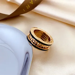 Bvlgari B.zero1 Stacked Gold-Tone and Black Enamel Ring