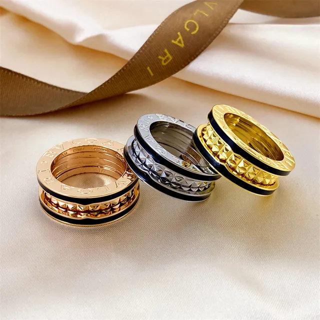 Bvlgari B.zero1 Stacked Gold-Tone and Black Enamel Ring 2