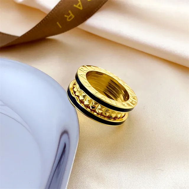 Bvlgari B.zero1 Stacked Gold-Tone and Black Enamel Ring 3