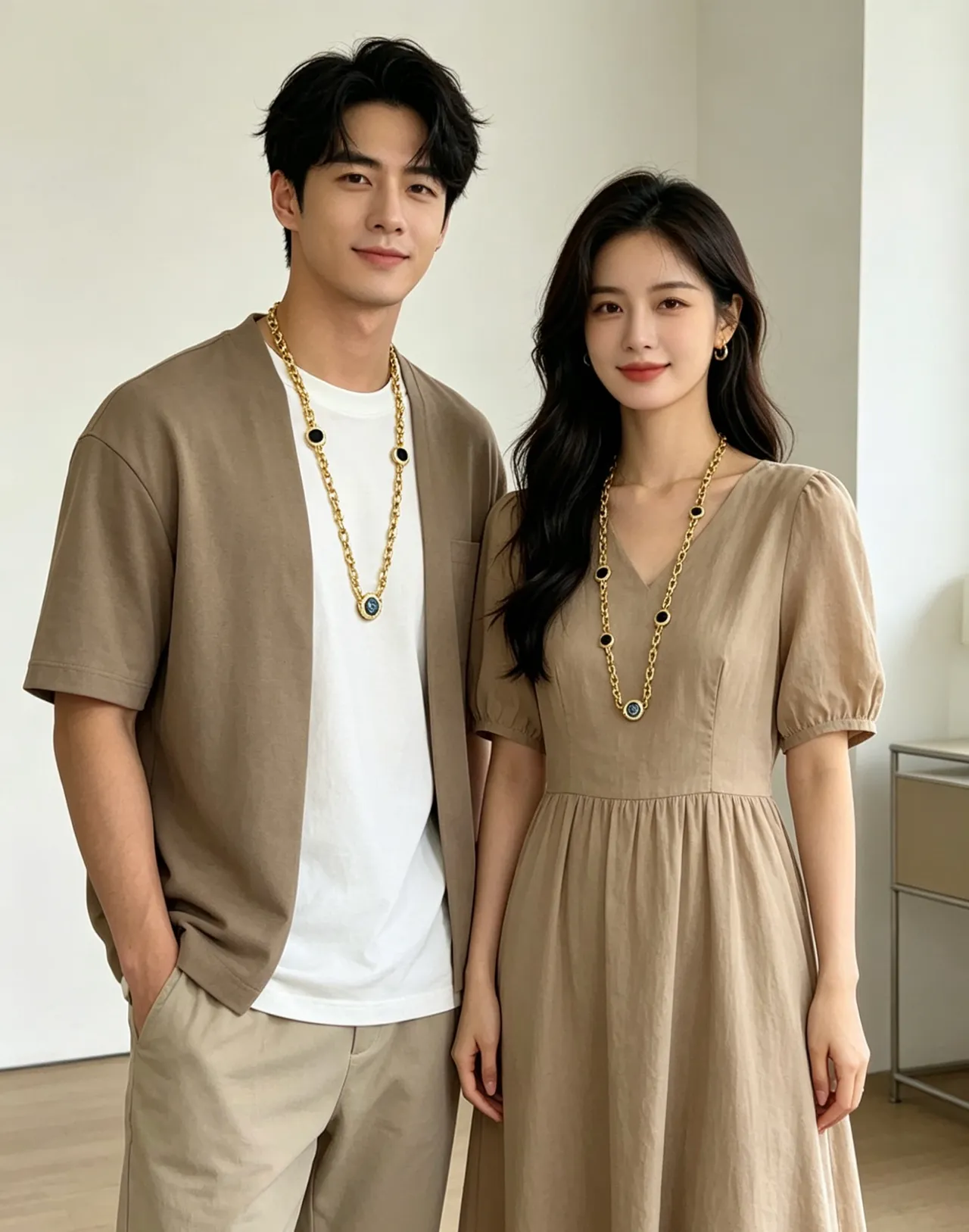 Bvlgari 金色黑色粗曲边链欧泊圆形徽章项链 2