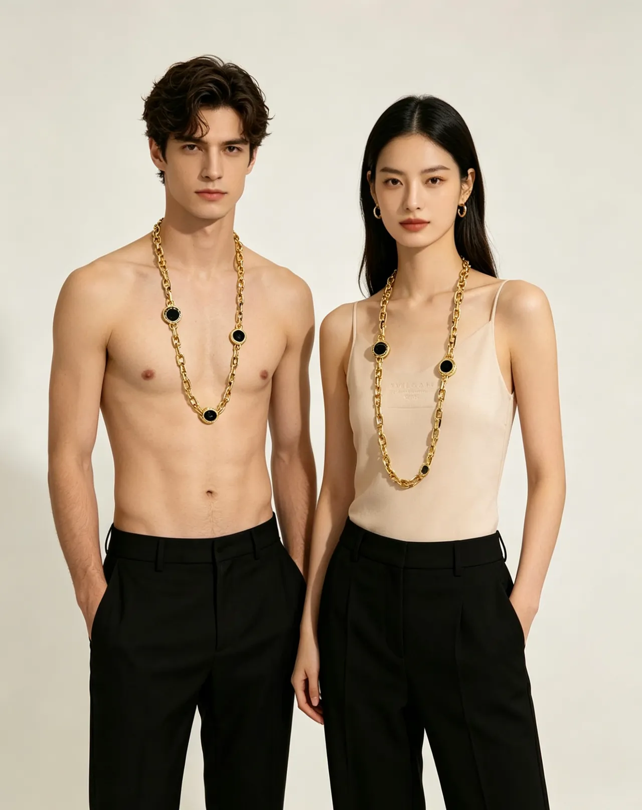 Bvlgari 金色黑色粗曲边链欧泊圆形徽章项链 4
