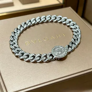 Bvlgari Iconica Silver Chunky Curb-Link Faceted Diamond-Cut Finish Bracelet